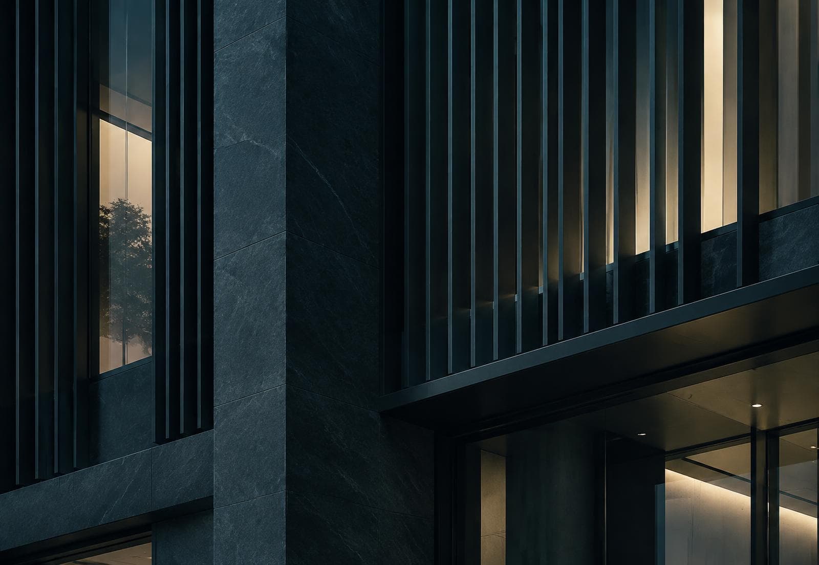 Layered architectural facade detail, referencing structure, layers and control
